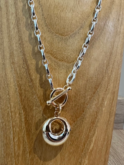 Silver & Gold Bubble Circle Pendant Necklace