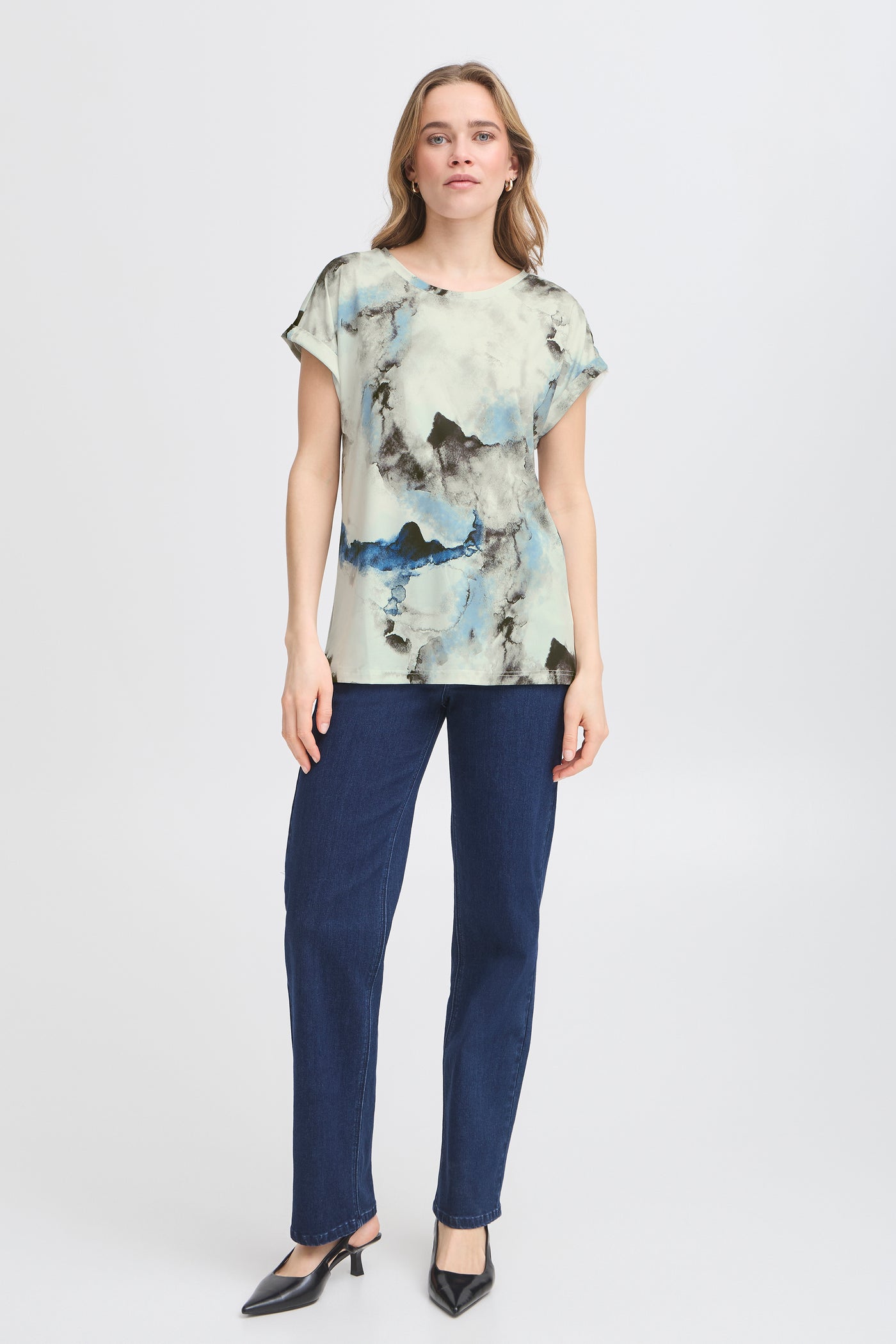 Fransa Blue Marble Seen T-Shirt