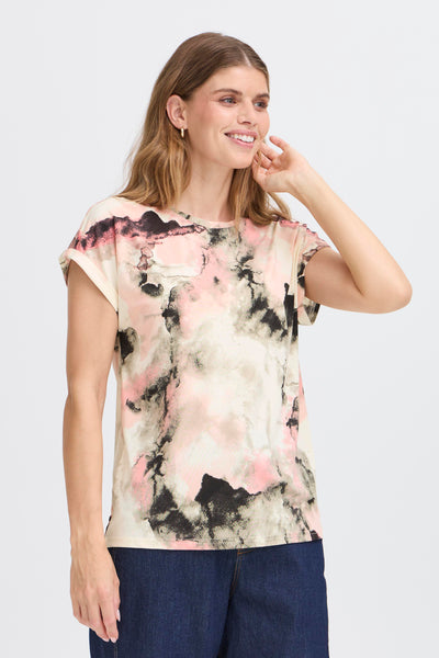 Fransa Pink Marble Seen T-Shirt