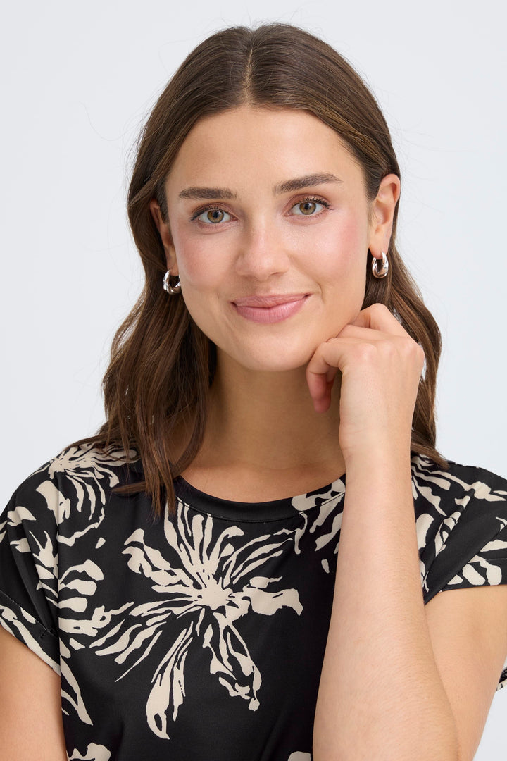 Fransa Black Flower Seen T-Shirt