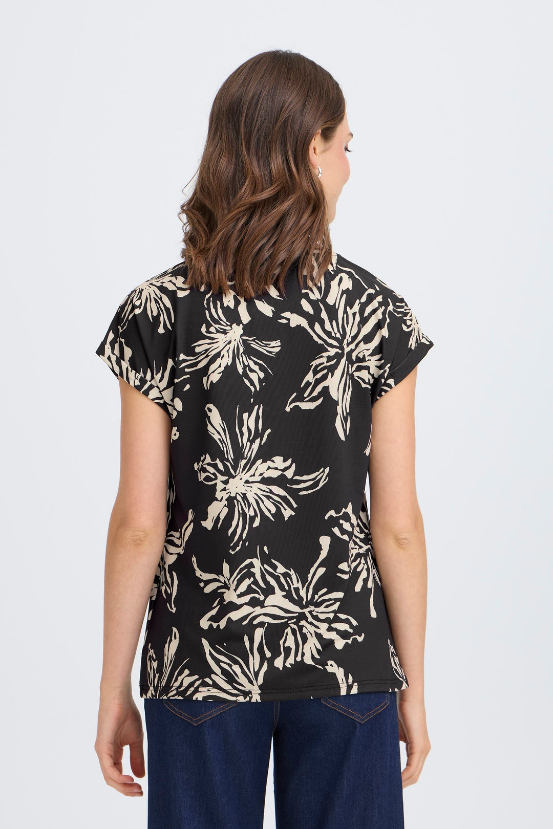 Fransa Black Flower Seen T-Shirt