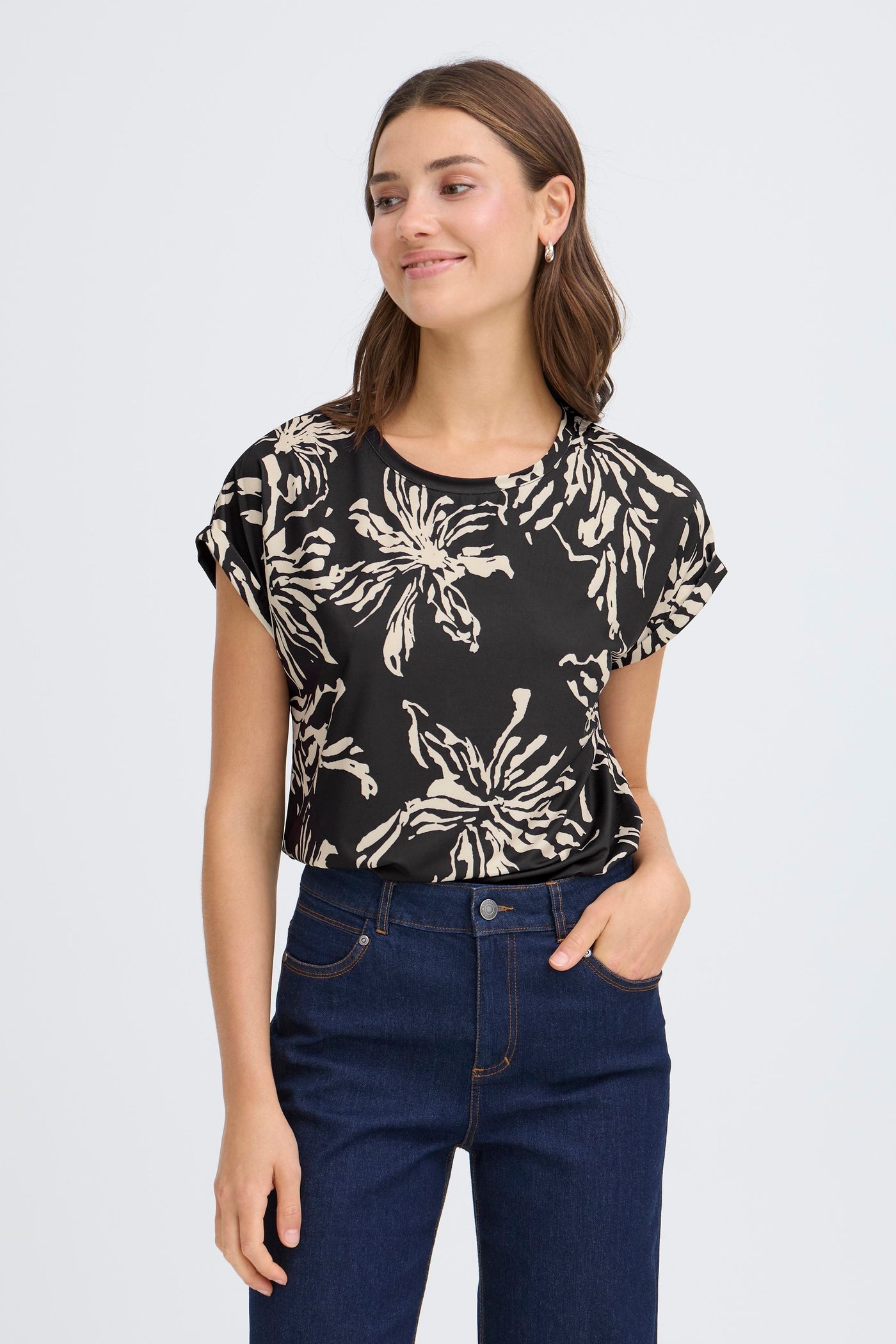 Fransa Black Flower Seen T-Shirt