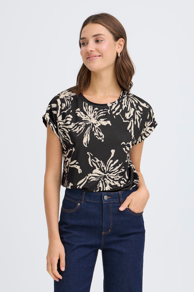 Fransa Black Flower Seen T-Shirt
