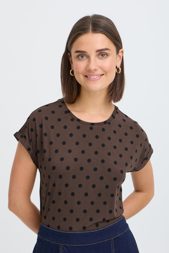 Fransa Chocolate Polka Dot Seen T Shirt