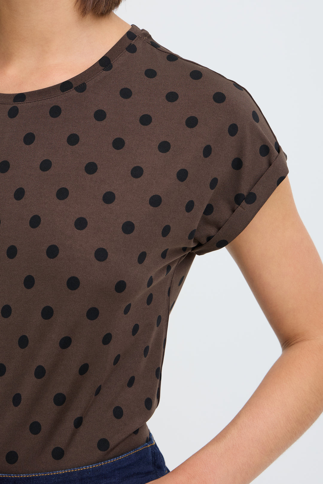 Fransa Chocolate Polka Dot Seen T Shirt