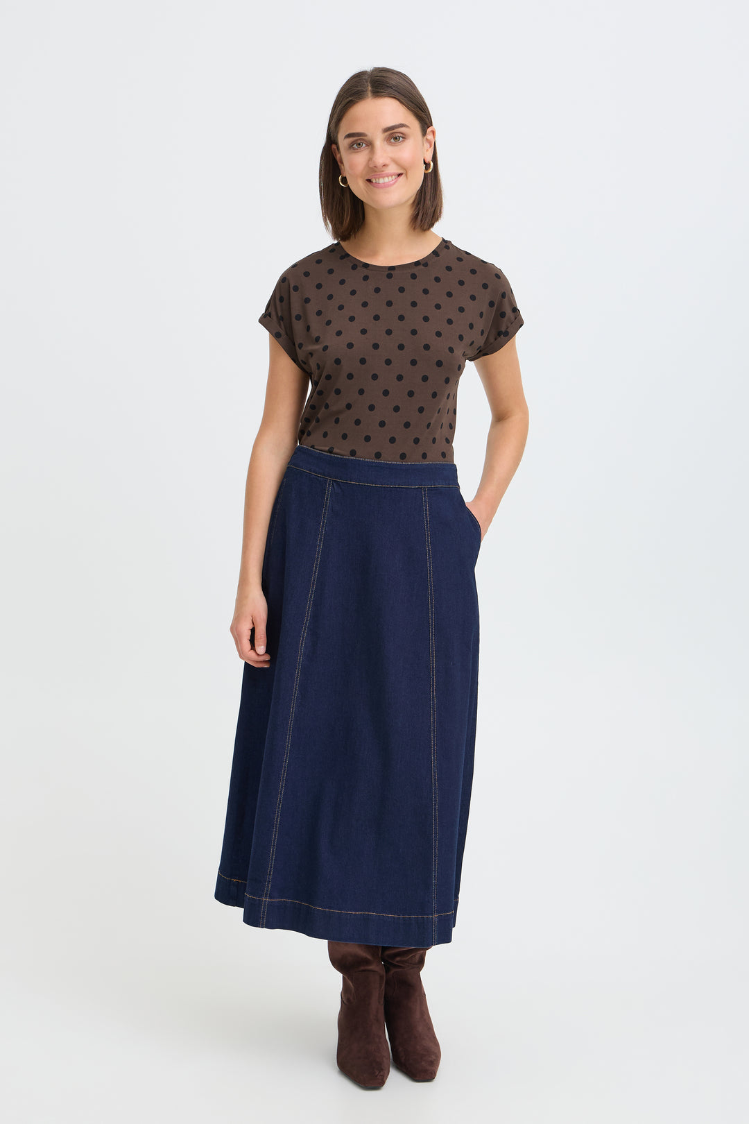 Fransa Chocolate Polka Dot Seen T Shirt