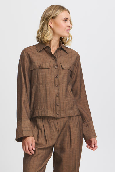 Fransa Brown Striped Ariana Shirt