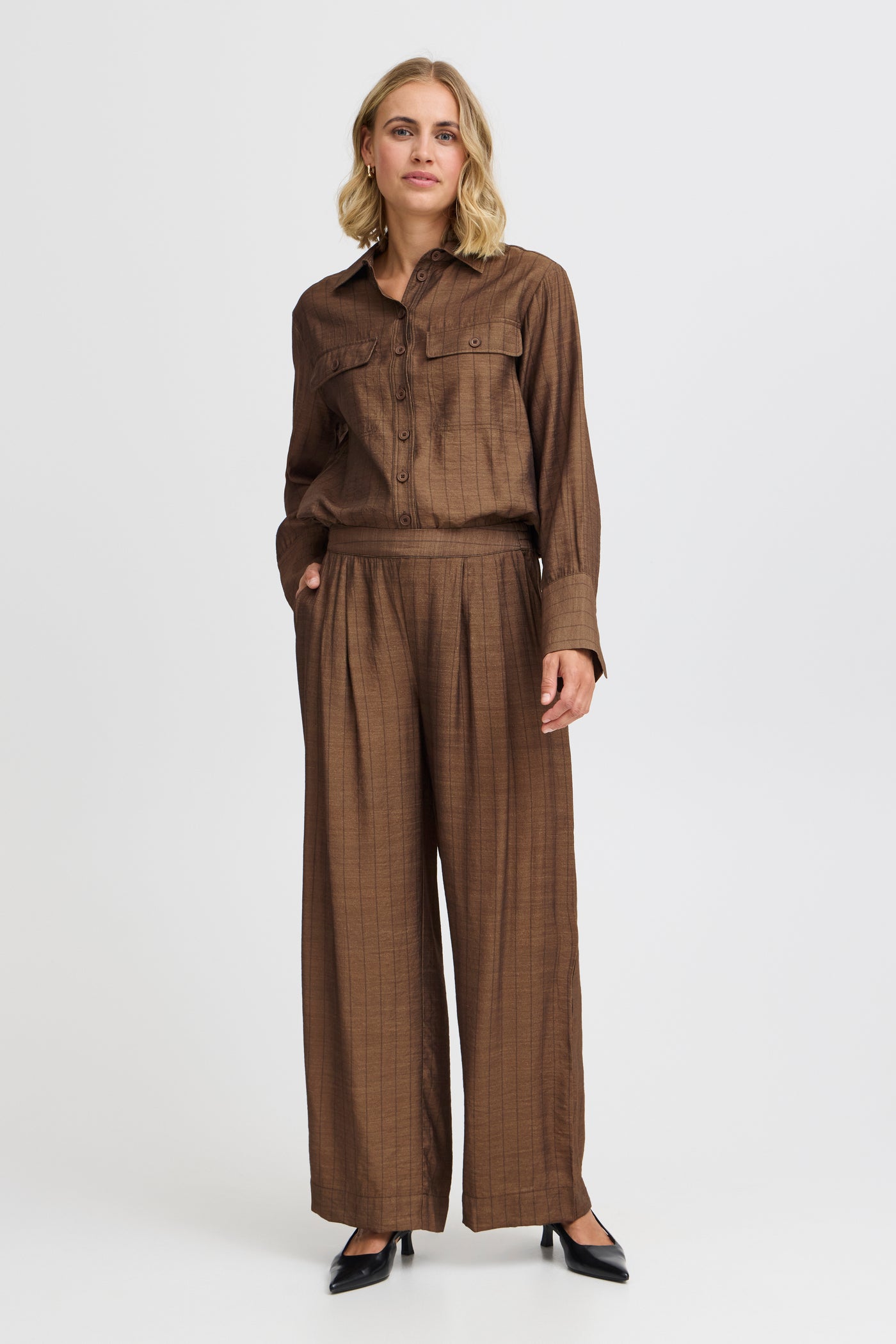 Fransa Brown Striped Ariana Trousers