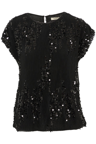 Fransa Black Sequin Heather Top