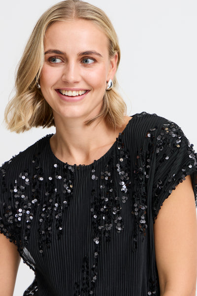 Fransa Black Sequin Heather Top