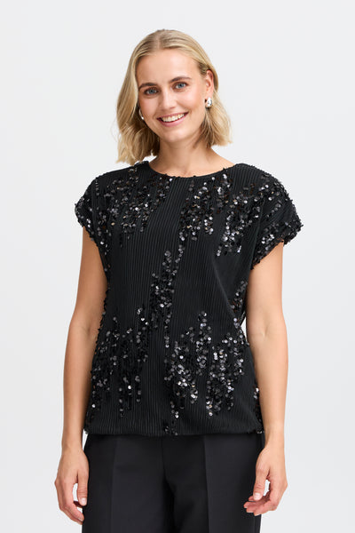 Fransa Black Sequin Heather Top