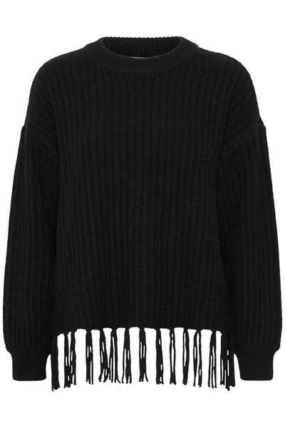 Fransa Black Fringed Jumper