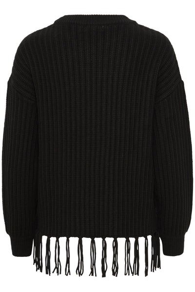 Fransa Black Fringed Jumper