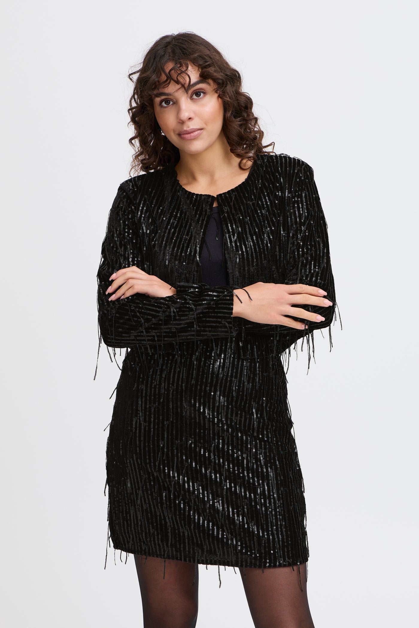 Fransa Black Sequinned Winni Jacket