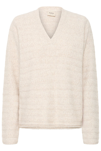 Fransa Oatmeal V Neck Pullover