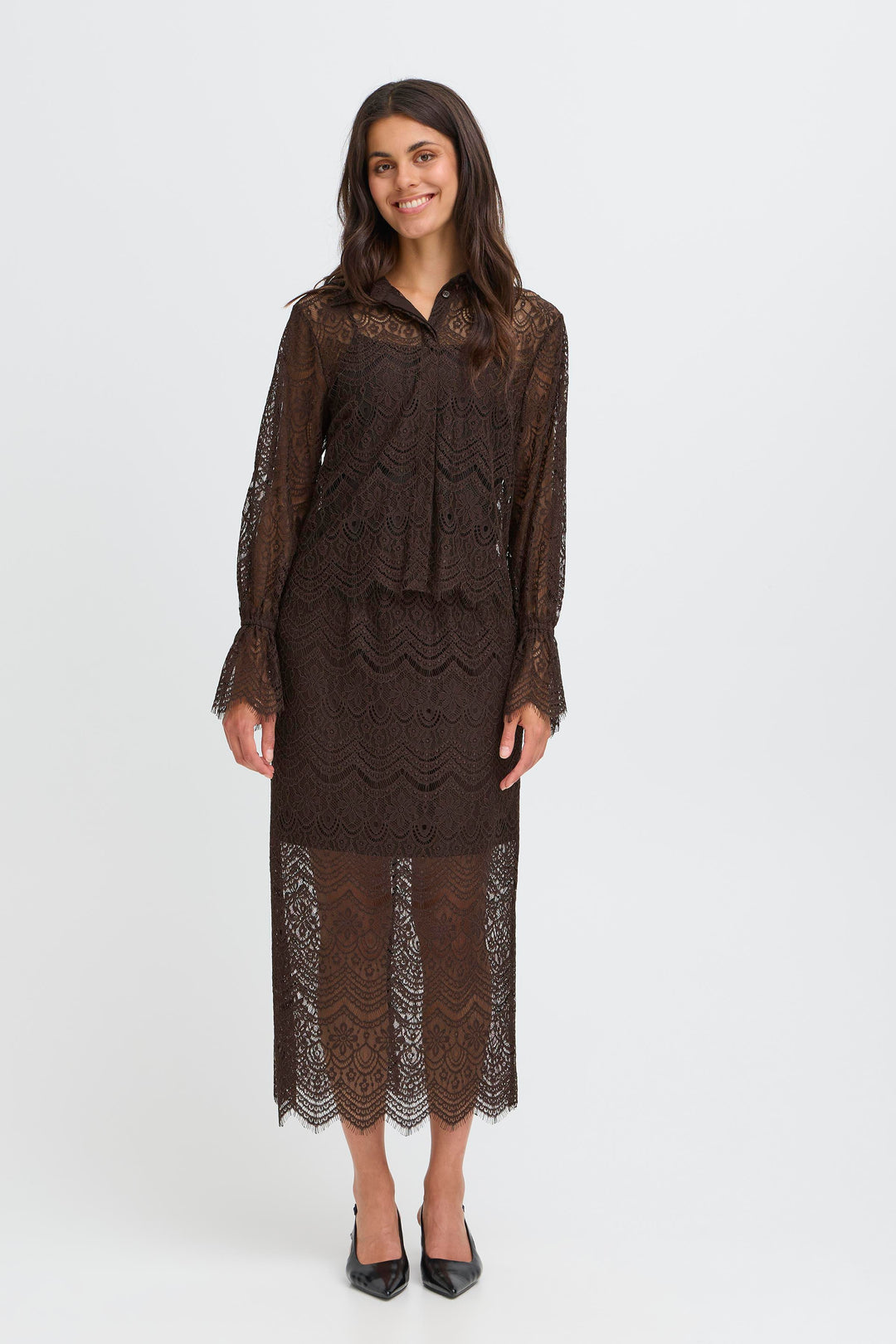 Fransa Chocolate Lace Caty Skirt