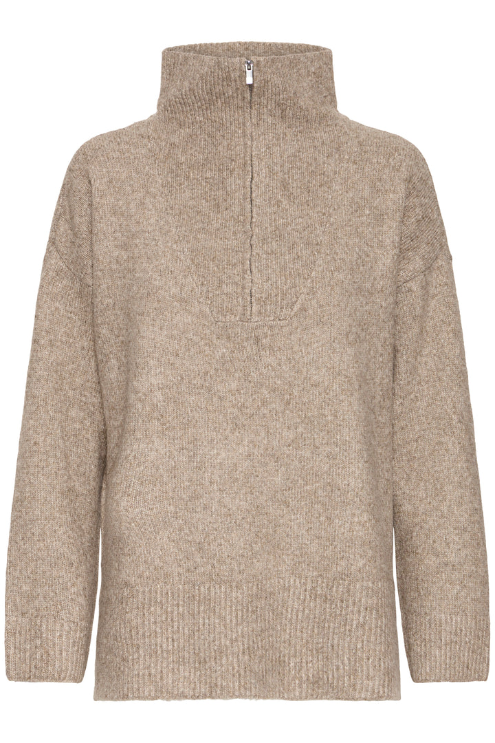 Fransa Taupe Gigi Zip Knit