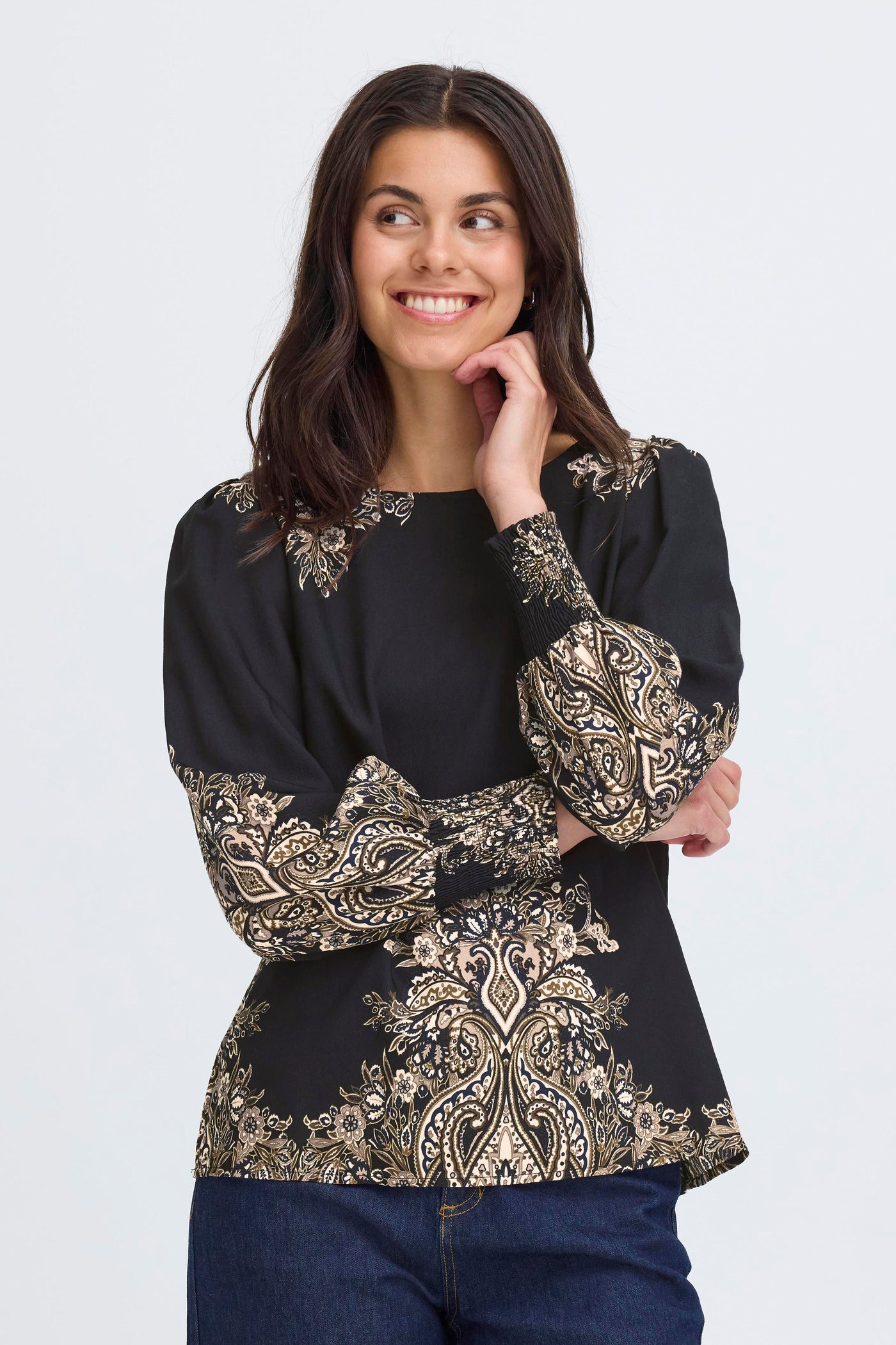 Fransa Black Paisley Adara Blouse