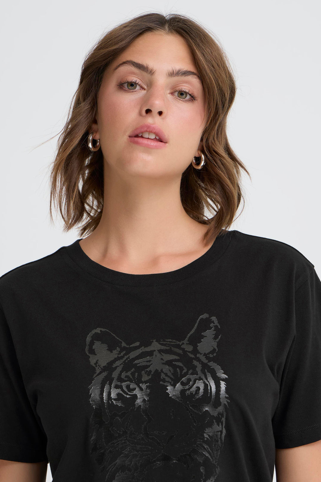 Fransa Black Tiger Print T-Shirt