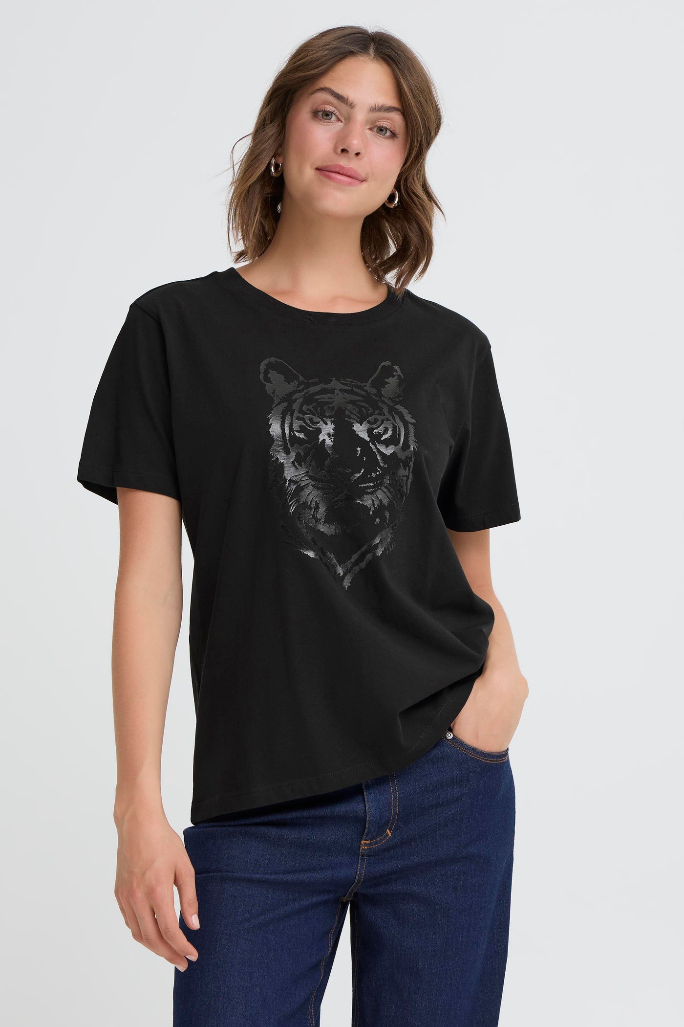 Fransa Black Tiger Print T-Shirt