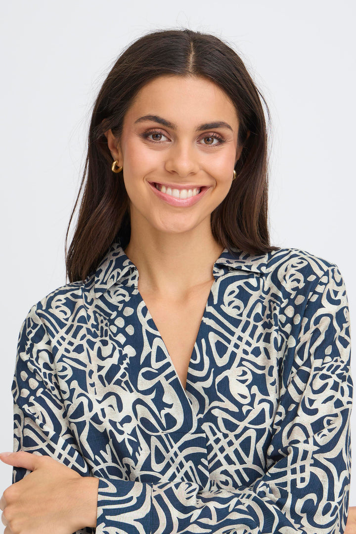 Fransa Navy Deco Ariana Blouse