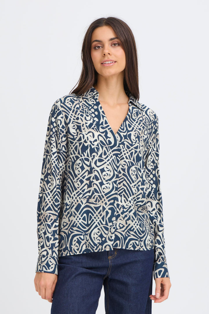 Fransa Navy Deco Ariana Blouse