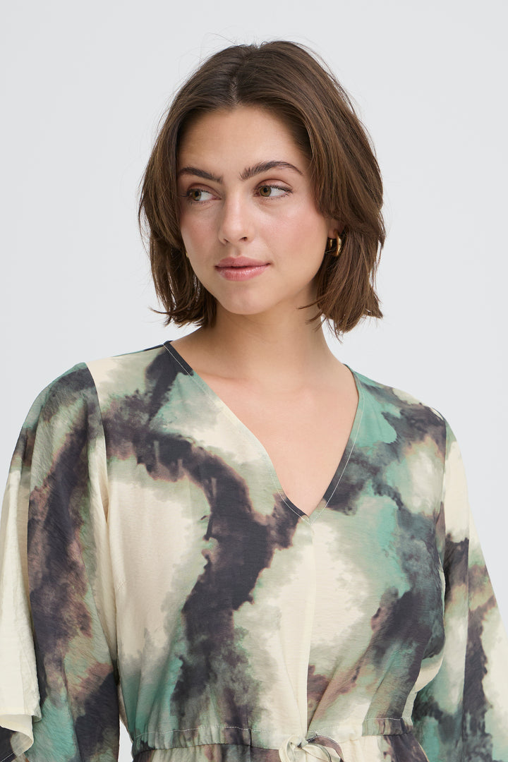 Fransa Green Watercolour Ayla Dress