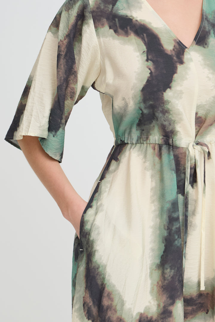Fransa Green Watercolour Ayla Dress