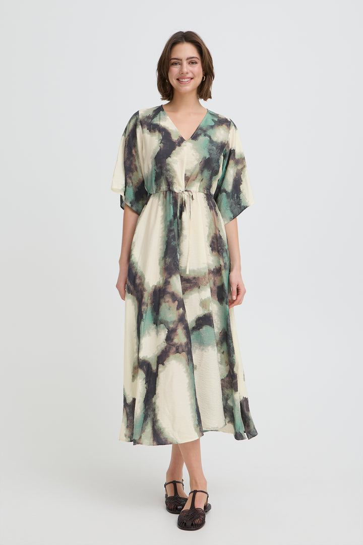 Fransa Green Watercolour Ayla Dress