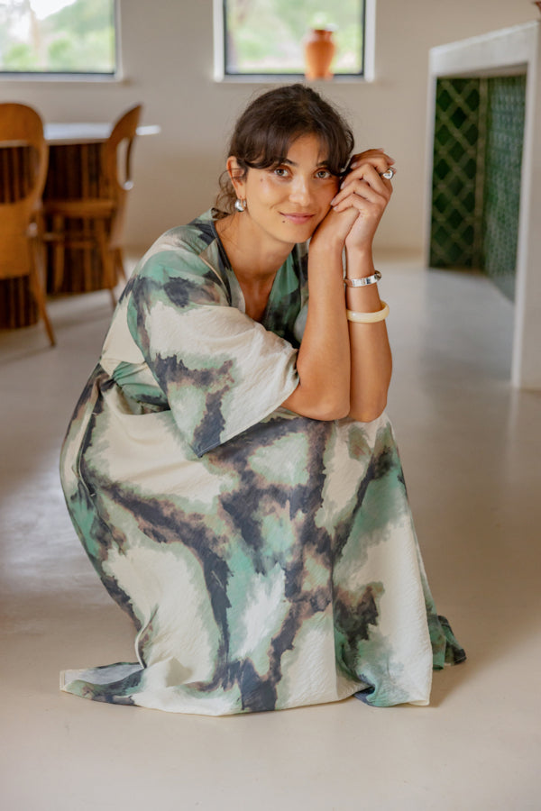 Fransa Green Watercolour Ayla Dress