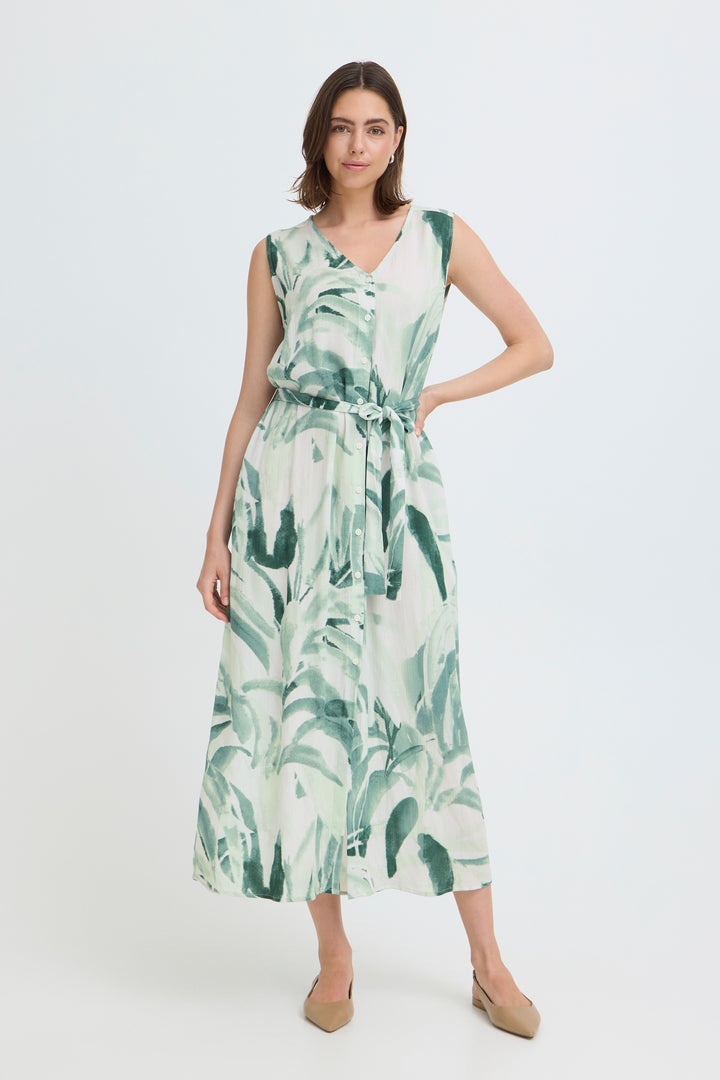 Fransa Green Watercolour Easy Dress