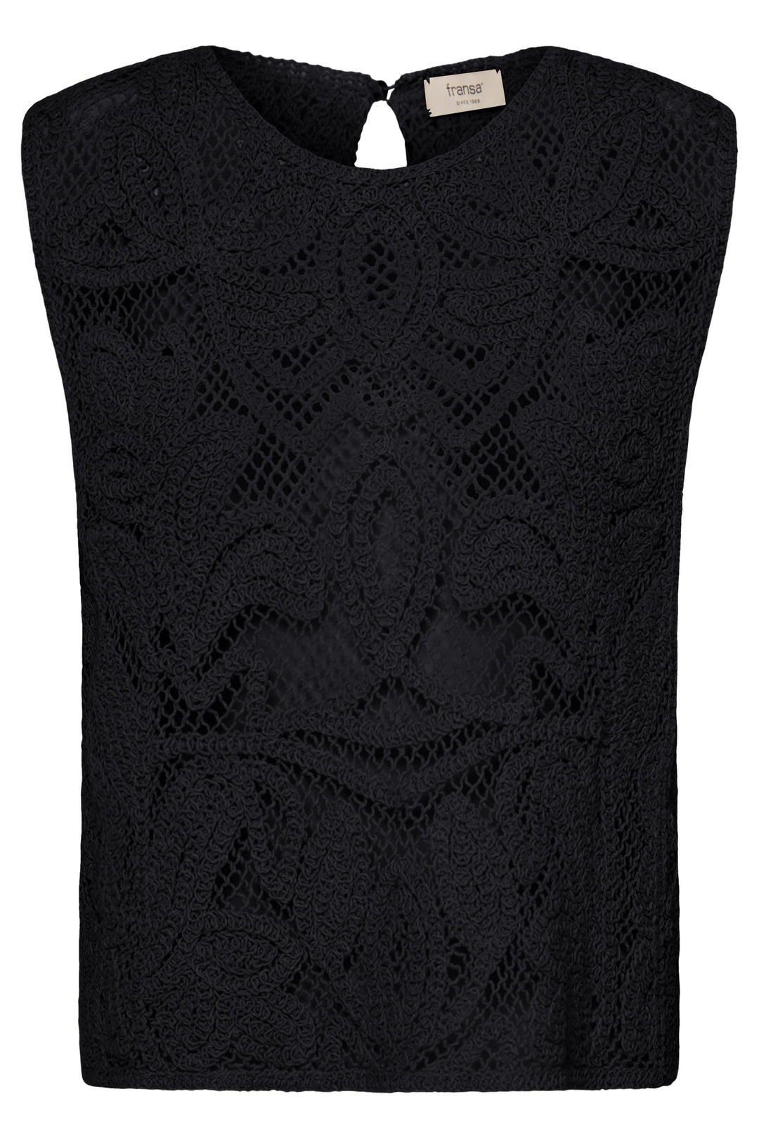 Fransa Black Crochet Sleeveless Top