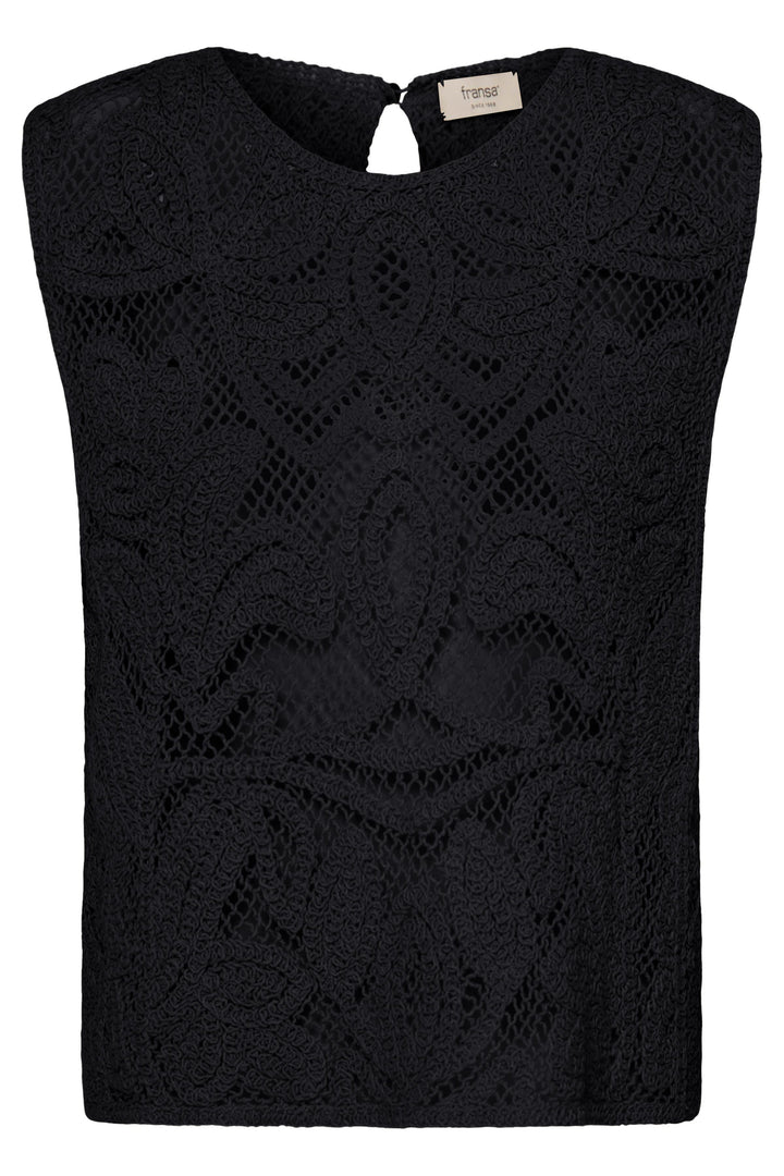 Fransa Black Crochet Sleeveless Top