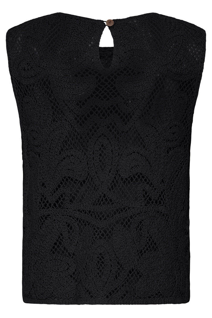 Fransa Black Crochet Sleeveless Top