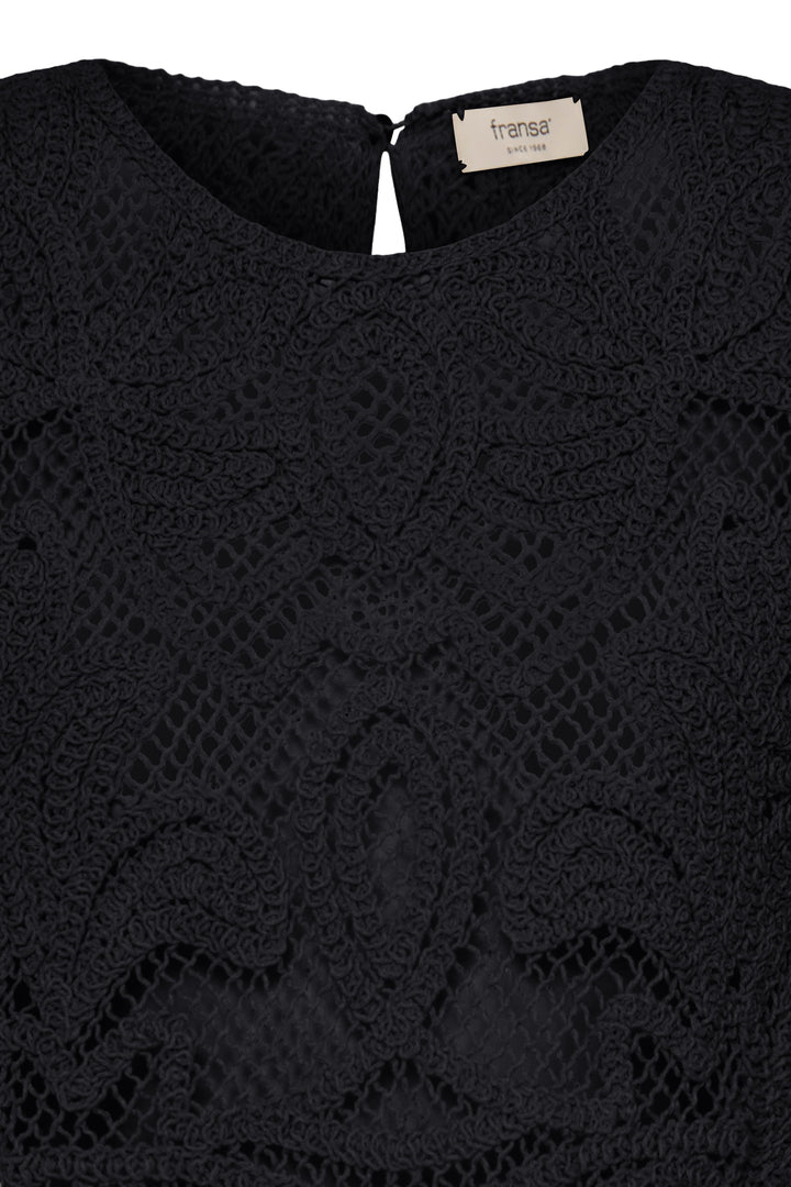 Fransa Black Crochet Sleeveless Top