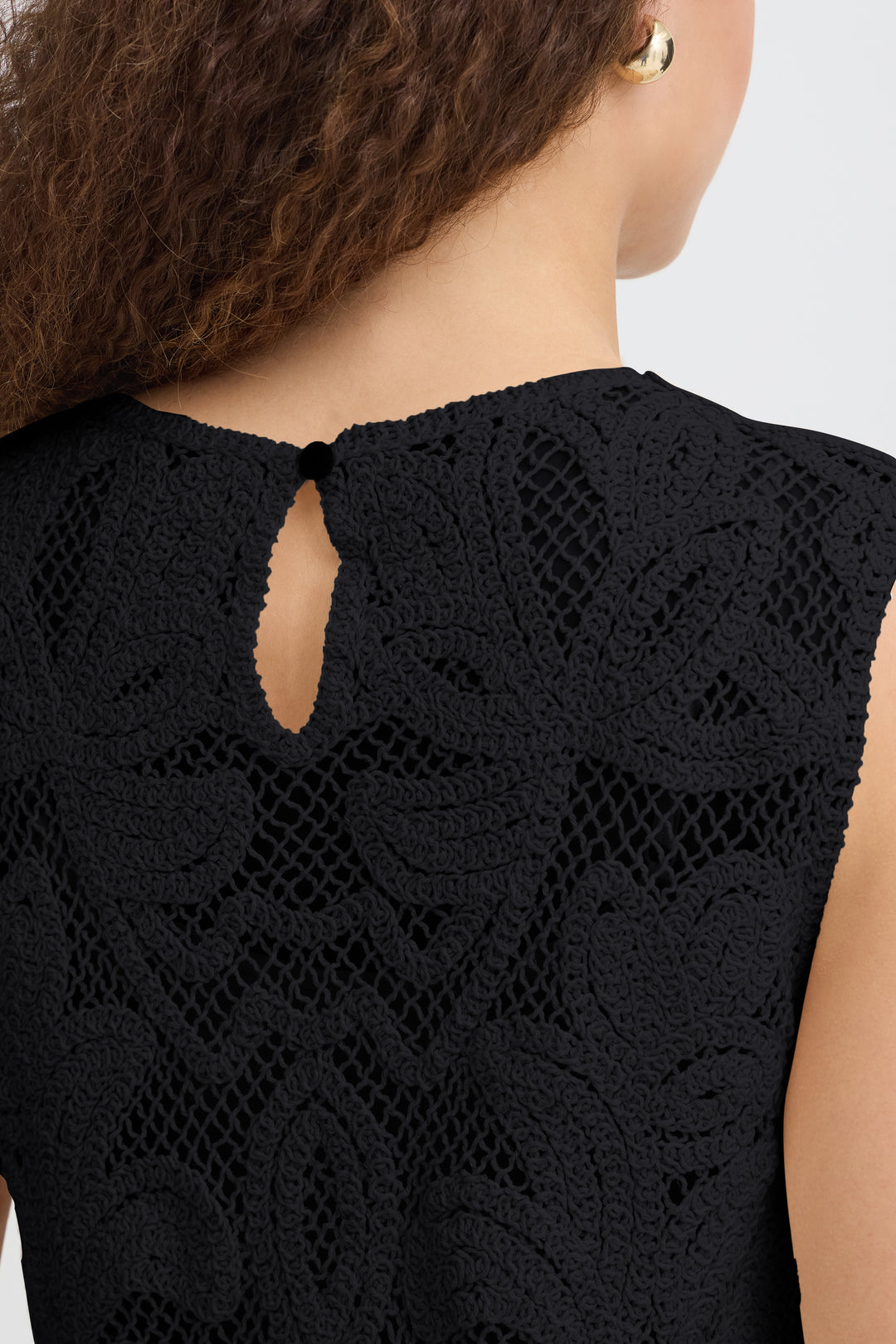 Fransa Black Crochet Sleeveless Top