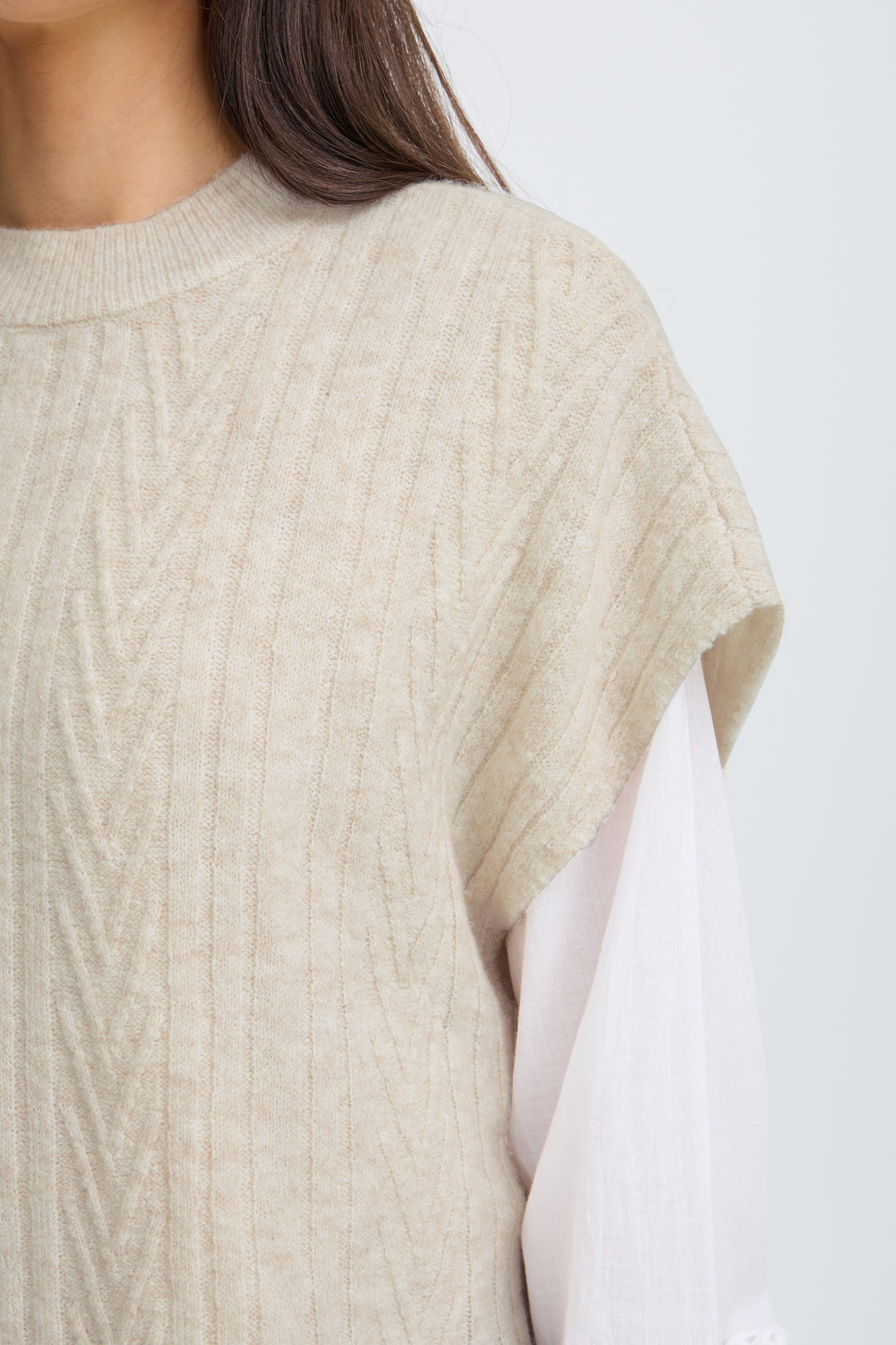 Fransa Oatmeal Fia Knit Vest