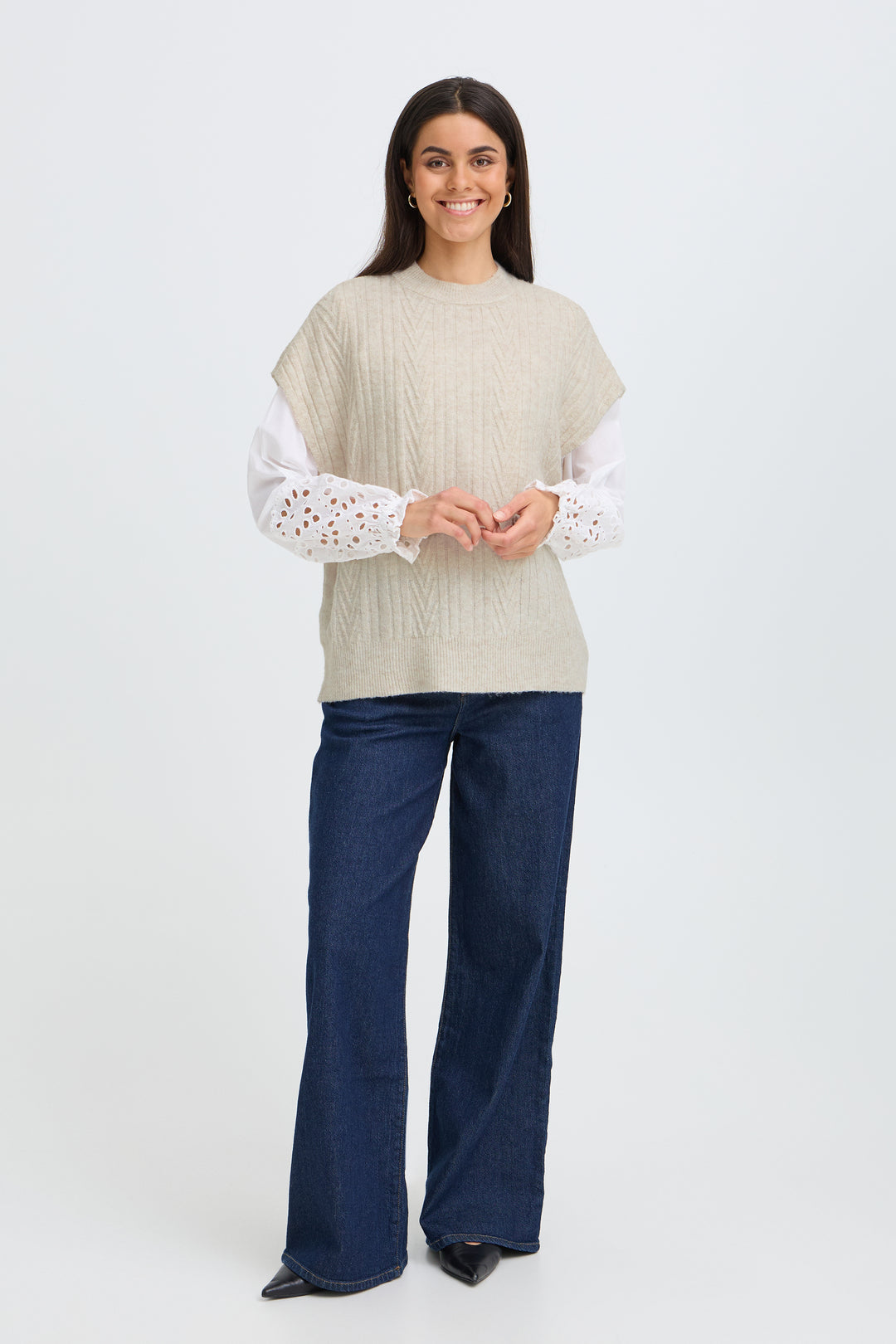 Fransa Oatmeal Fia Knit Vest