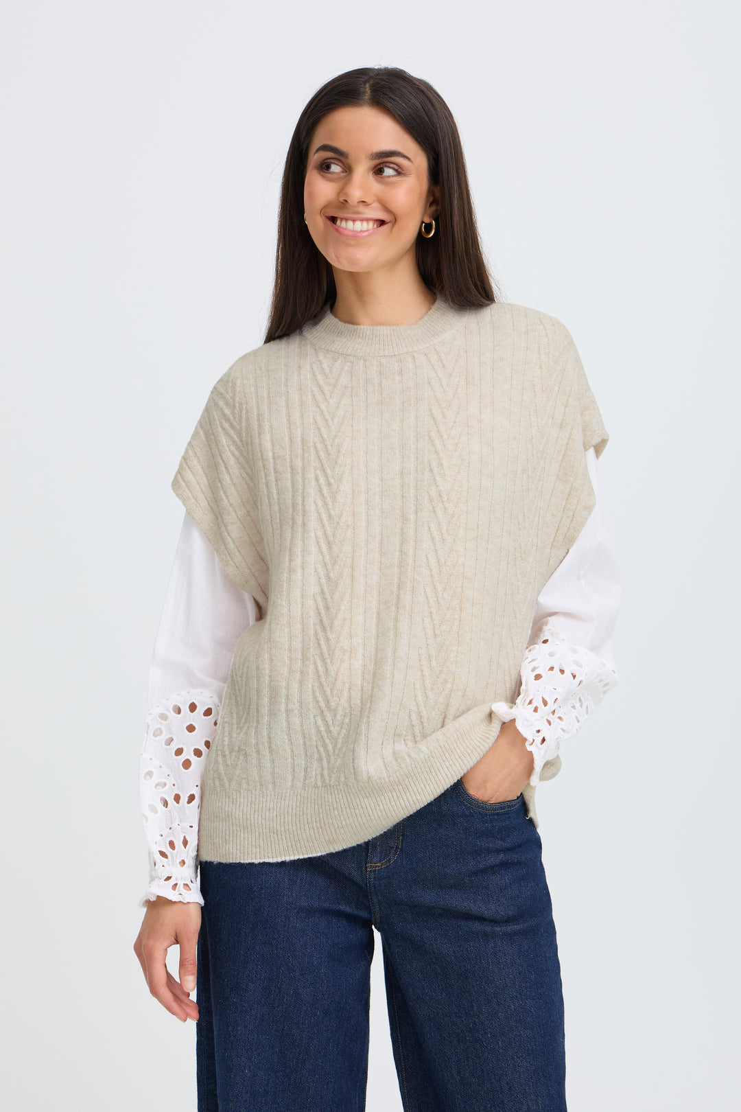 Fransa Oatmeal Fia Knit Vest