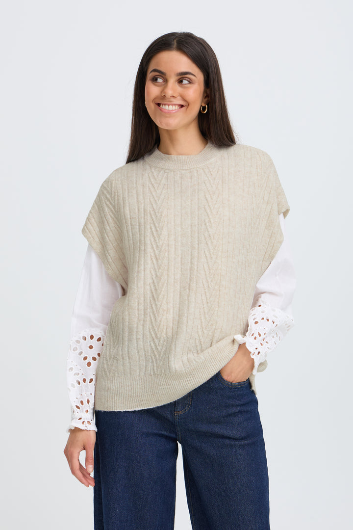 Fransa Oatmeal Fia Knit Vest