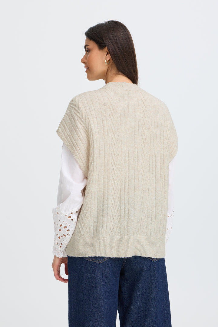 Fransa Oatmeal Fia Knit Vest