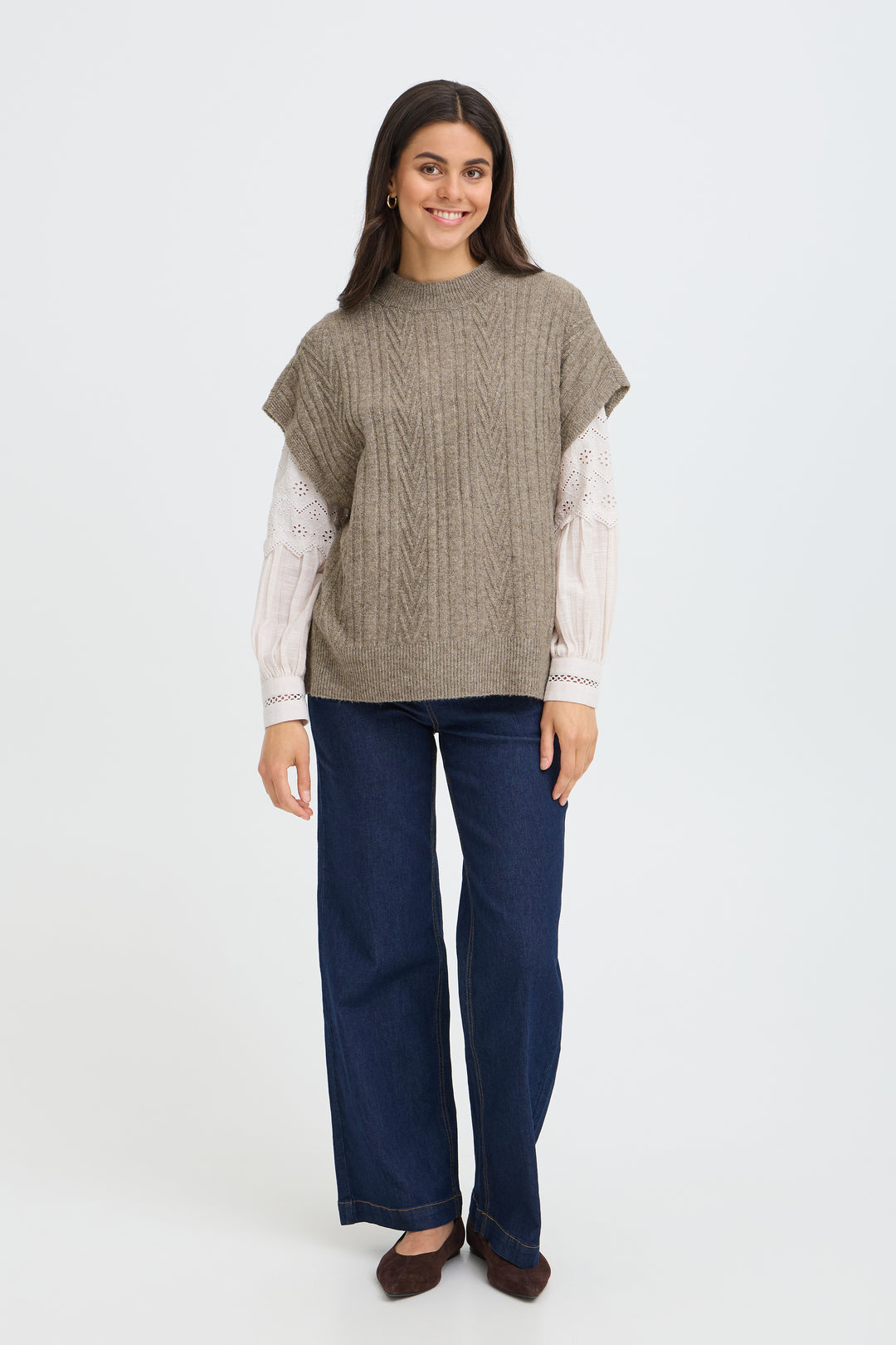 Fransa Driftwood Fia Knit Vest