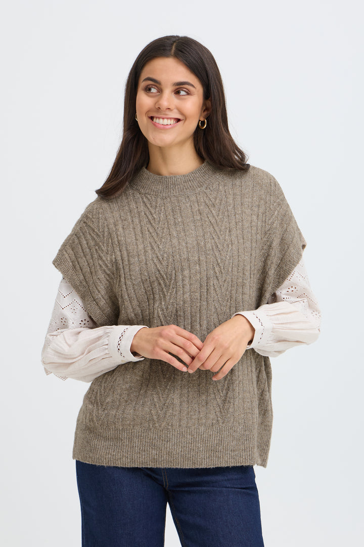 Fransa Driftwood Fia Knit Vest