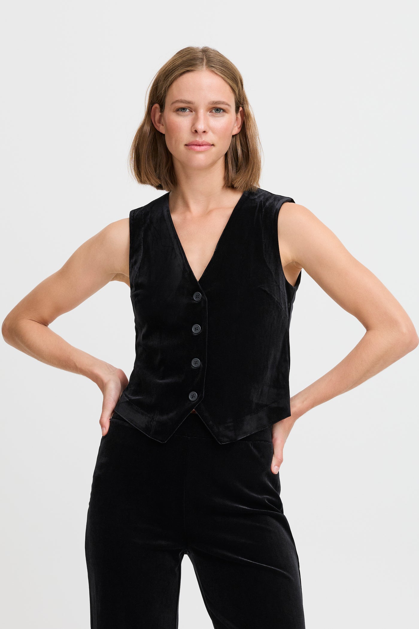 Byoung Black Velour Perlina Waistcoat