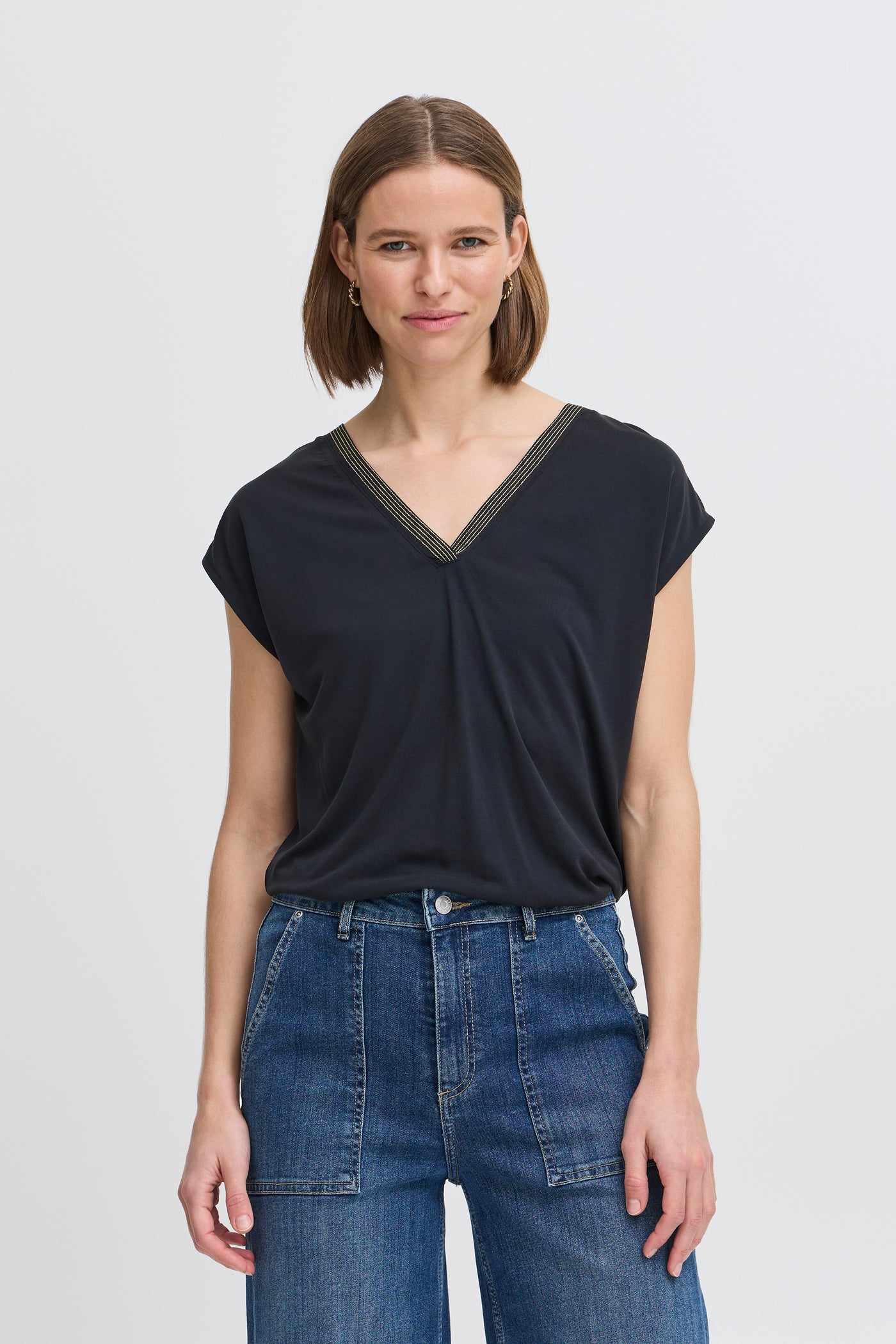 Byoung Black Deco Neck Tee