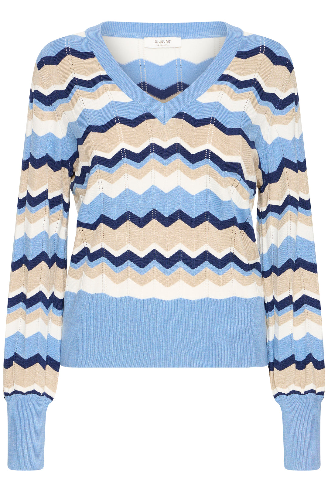 Byoung Blue Stripe Pointelle V Neck