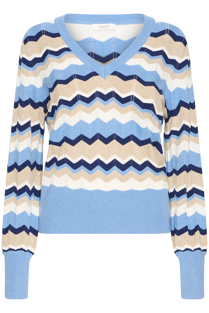 Byoung Blue Stripe Pointelle V Neck