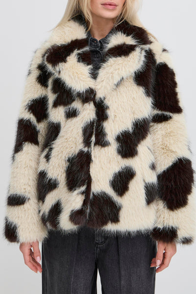 Byoung Cow Print Furry Coat