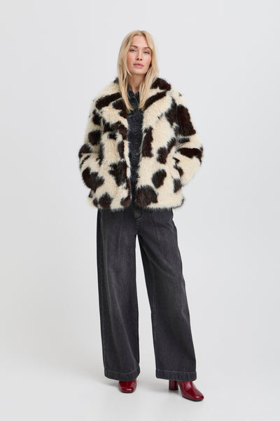 Byoung Cow Print Furry Coat