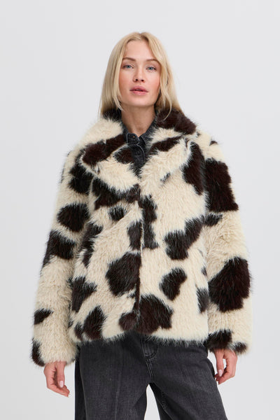 Byoung Cow Print Furry Coat